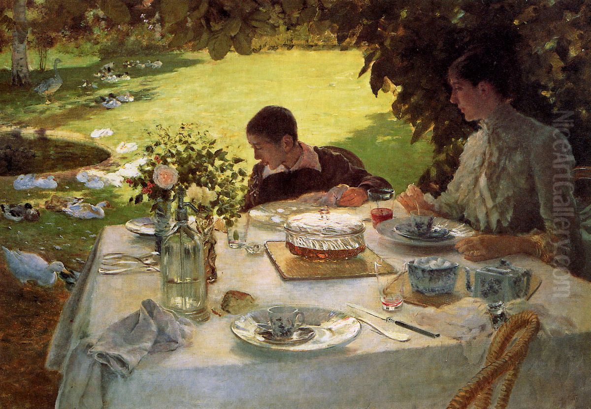 Breakfast in the garden Oil Painting by Giuseppe de Nittis