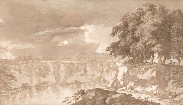 Italian Lake Scene Oil Painting by Richard Cooper