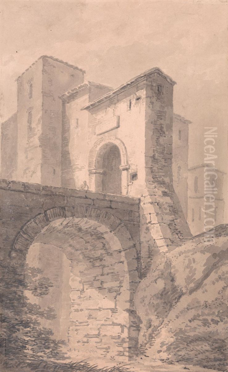 approached by a bridge Oil Painting by John Robert Cozens