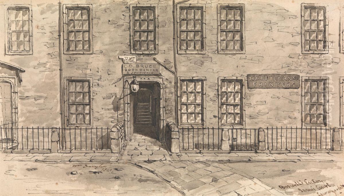 View of Bookbinder and stationer's at H&J Pillans Printers Oil Painting by William Fettes Douglas
