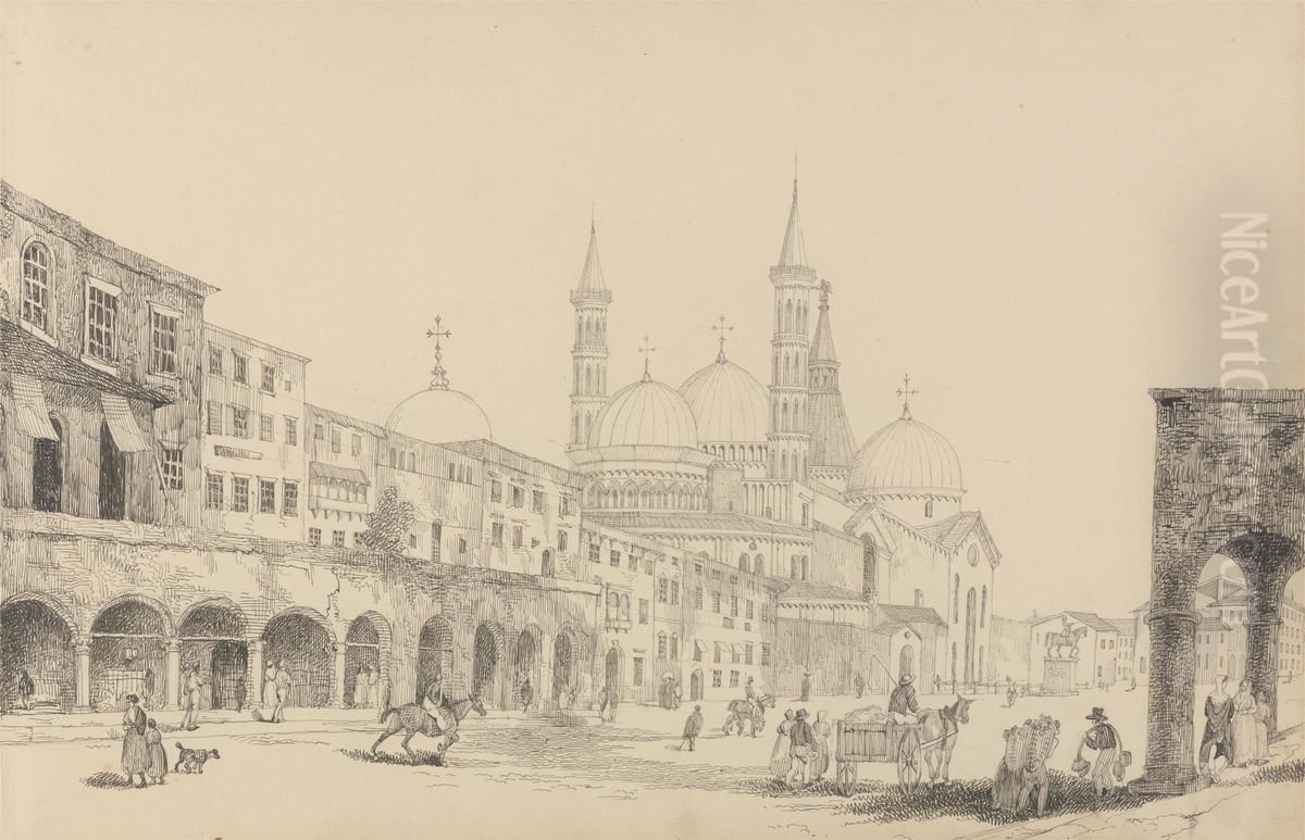 Church of Saint Antonio - Padua 3.r Nov.r 1840 Oil Painting by Sir Charles D'Oyly, 7th Baronet