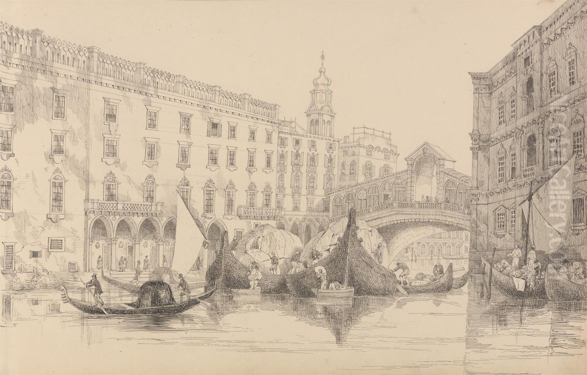 The Rialto - Venice 8th Nov.r 1840 Oil Painting by Sir Charles D'Oyly, 7th Baronet