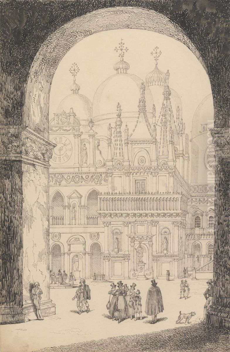 View of the back of San Marco 11.th Nov.r 1840 Oil Painting by Sir Charles D'Oyly, 7th Baronet