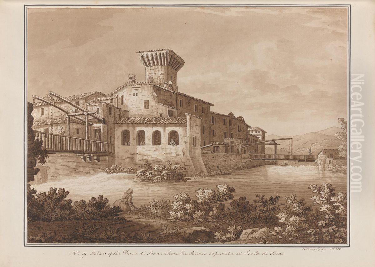 Palace of the Duca di Sora Where the Rivers Separate, at Isola di Sora Oil Painting by Sir Richard Hoare, 2nd Baronet Palace of the Duca di Sora Where the Rivers Separate, at Isola di Sora Oil Painting by Sir Richard Hoare, 2nd Baronet
