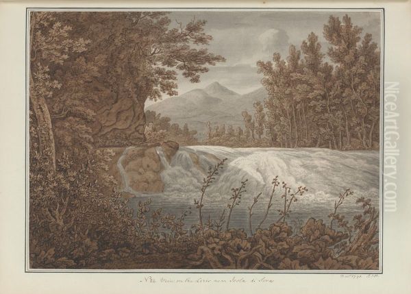 View on the Liris, near Isola di Sora Oil Painting by Sir Richard Hoare, 2nd Baronet