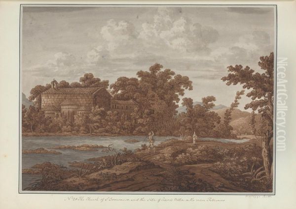 The Church of S. Domenico, and the site of Cicero's Villa, on the river Fibrenus Oil Painting by Sir Richard Hoare, 2nd Baronet