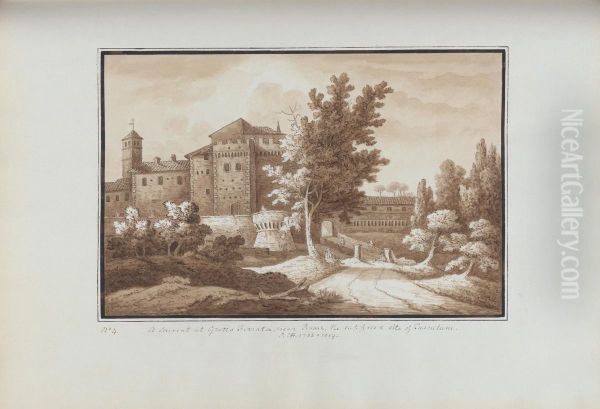 A Convent at Grotto Ferrata, near Rome, the supposed site of Tusculum Oil Painting by Sir Richard Hoare, 2nd Baronet