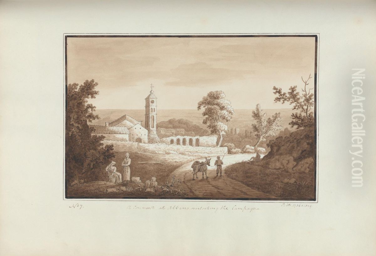 A Convent at Albano overlooking the Campagna Oil Painting by Sir Richard Hoare, 2nd Baronet