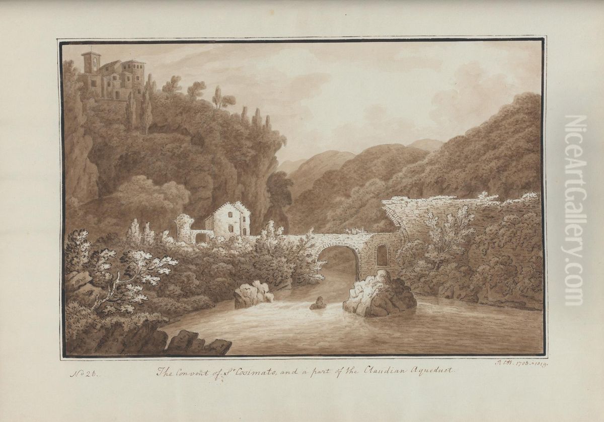 The Convent of St. Cosimato, and part of the Claudian Aqueduct Oil Painting by Sir Richard Hoare, 2nd Baronet