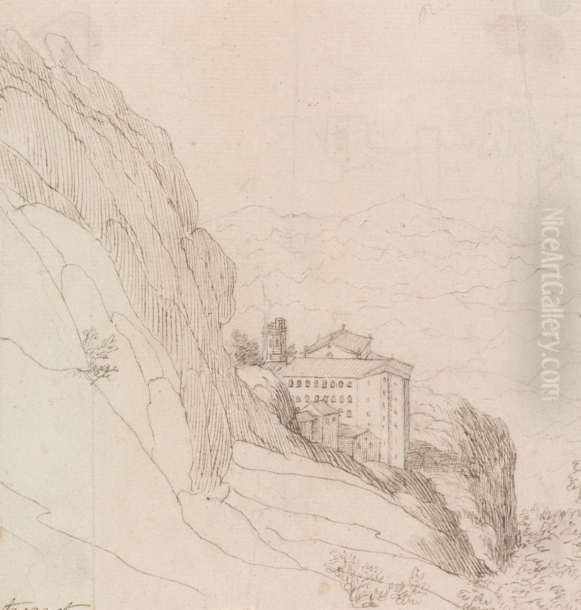 Landscape of Buildings Along a Cliff Oil Painting by Henry Swinburne