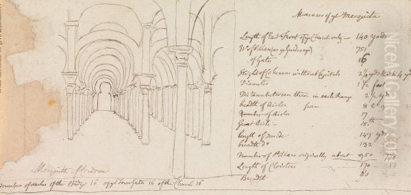 Sketch of Mosque of Cordoba with Measurements of Mosque Oil Painting by Henry Swinburne