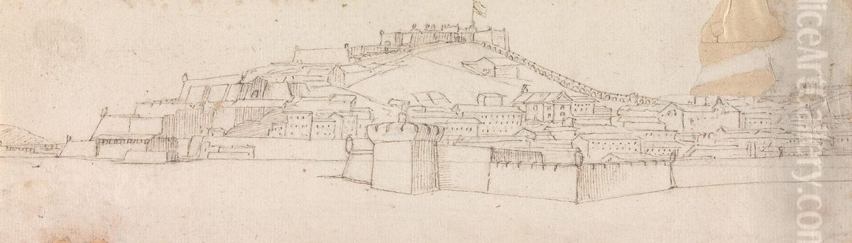 Sketch of a Walled City Oil Painting by Henry Swinburne