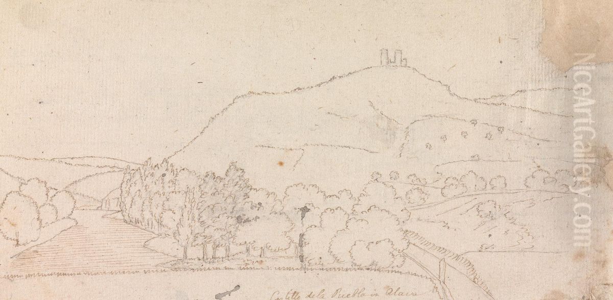 Landscape VIew of a Catle on a Hill Oil Painting by Henry Swinburne