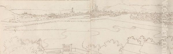 Distant, Panoramic View, of a City and its Surrounding Coast Oil Painting by Henry Swinburne