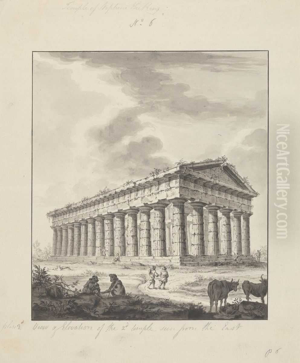 No. 6 Temple of Neptune the King, View and Elevation of the 2nd temple - seen from the east Oil Painting by James Bruce