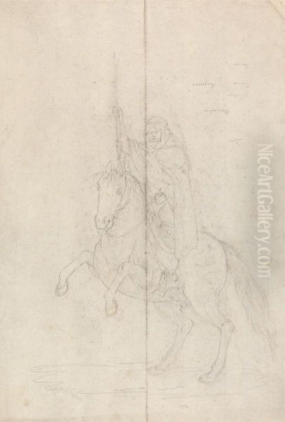 Man on Horseback Carrying a Spear Oil Painting by James Bruce