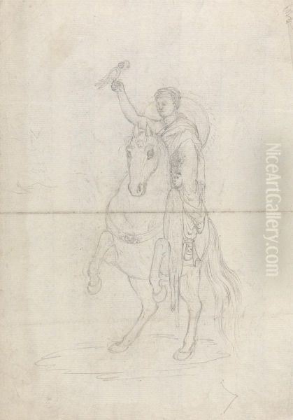 Man on Horseback with Bird Oil Painting by James Bruce