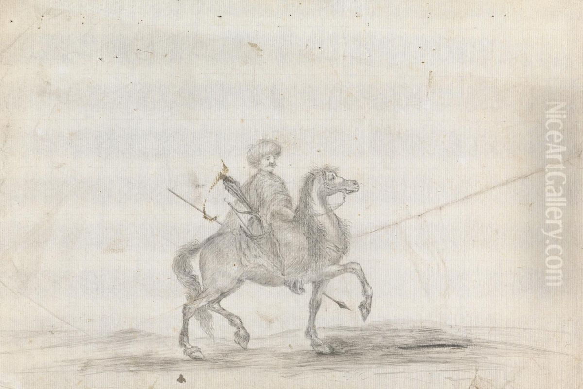 Man on Horseback Carrying Weapons Oil Painting by James Bruce