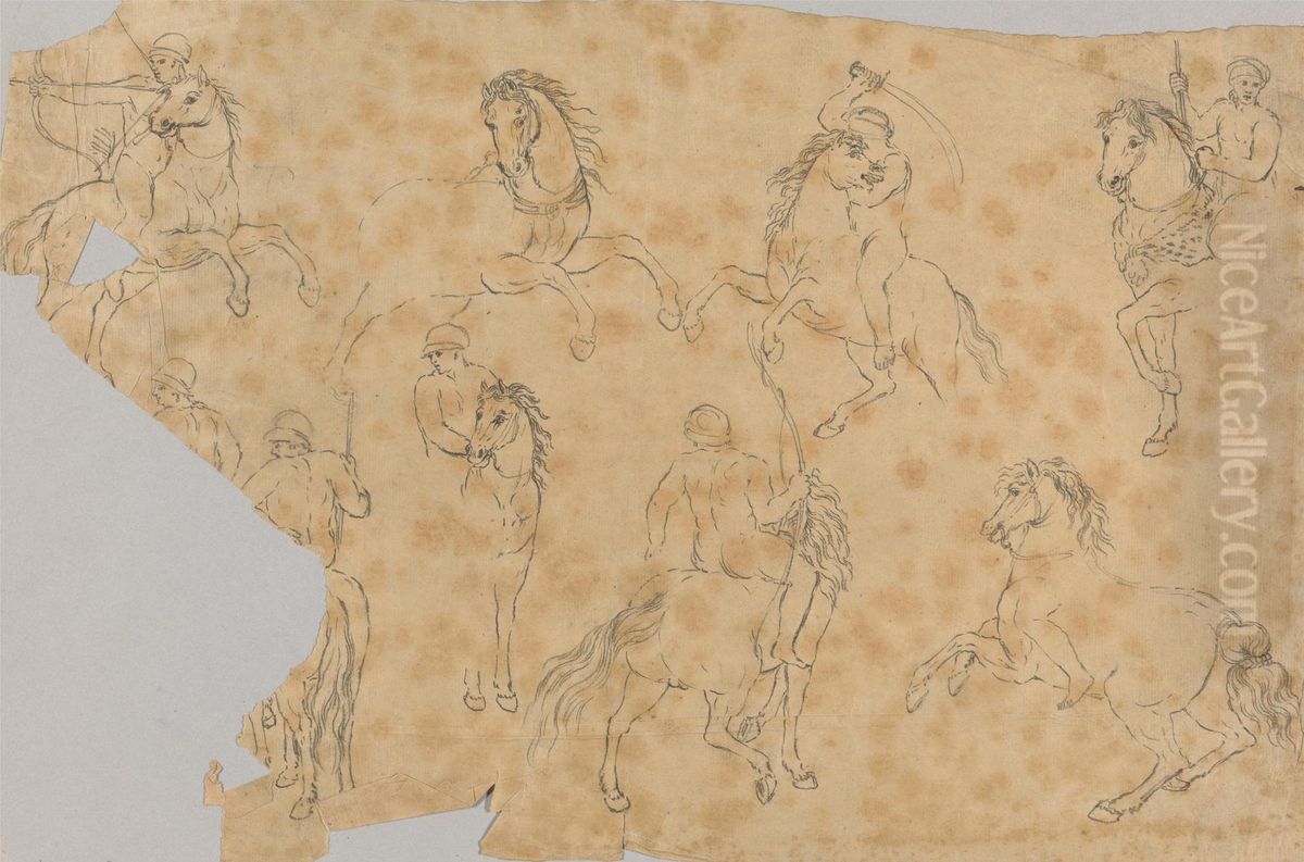 Studies of Warriors on Horseback Oil Painting by James Bruce