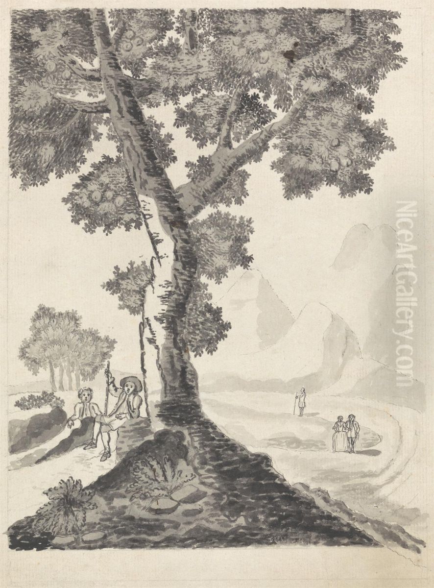 Figures in a Landscape Oil Painting by James Bruce