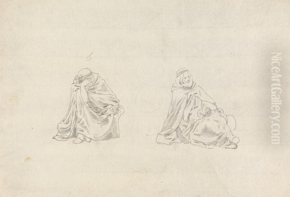 Studies of Two Seated Men Oil Painting by James Bruce
