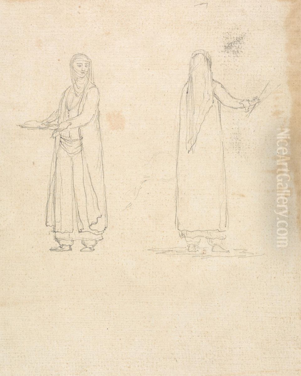Study of Two Women, One Carrying a Plate Oil Painting by James Bruce
