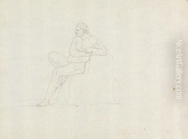 Study of a Nude Male Sitting Oil Painting by James Bruce