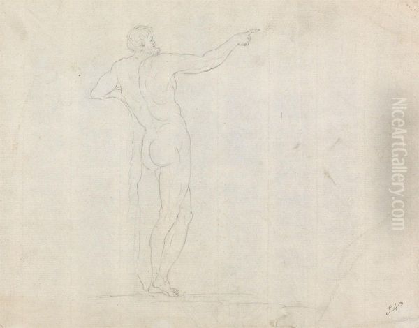 Study of a Nude Male Standing and Pointing Oil Painting by James Bruce
