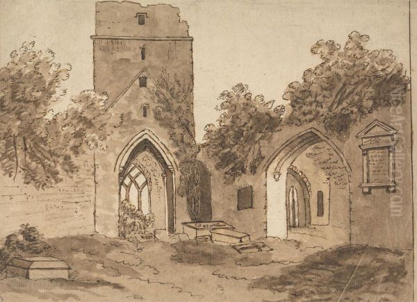 Ruined Abbey Oil Painting by Thomas Crofton Croker