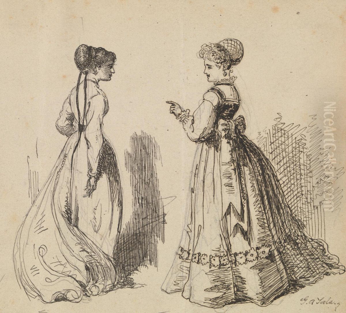 Two Women Oil Painting by George Augustus Sala