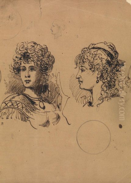 Two Female Heads Oil Painting by George Augustus Sala