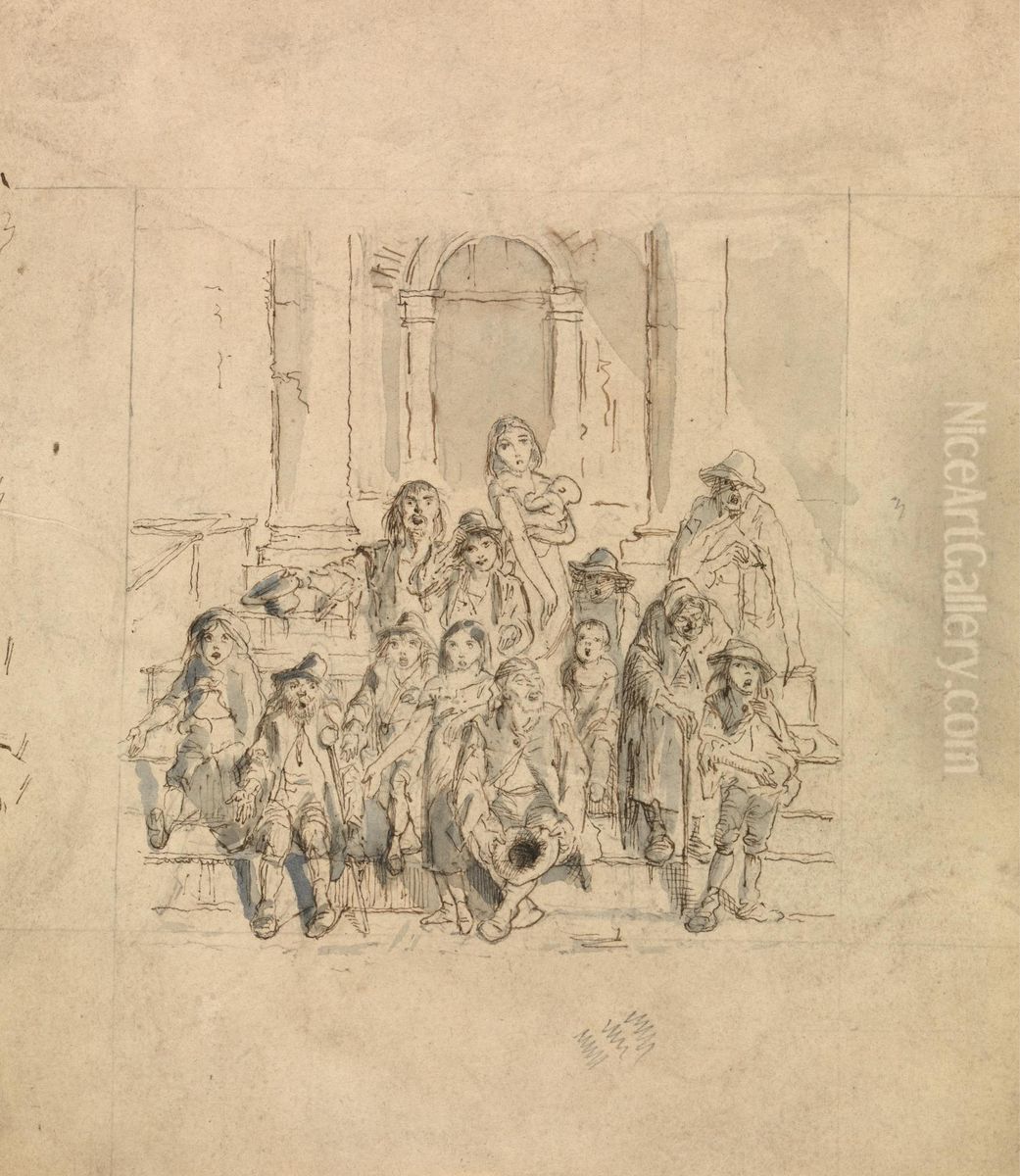 Beggars Oil Painting by George Augustus Sala