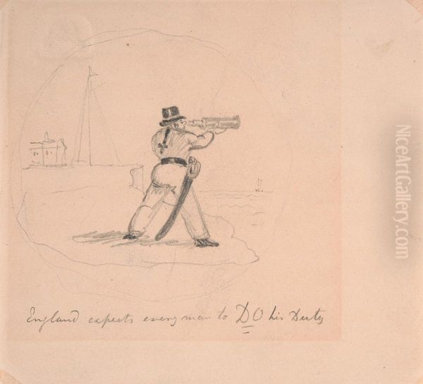 England expects Everyman to -DO- his Duty Oil Painting by George Cruikshank