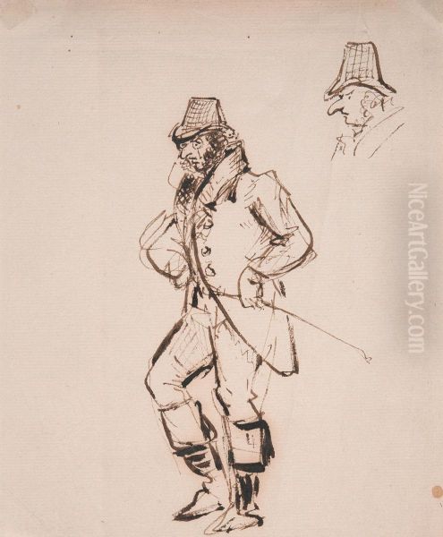 Man with a riding crop Oil Painting by George Cruikshank I
