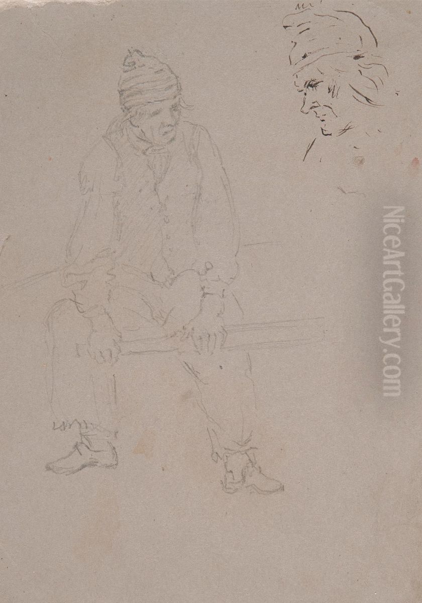 The Man at the Tiller Oil Painting by George Cruikshank I The Man at the Tiller Oil Painting by George Cruikshank I