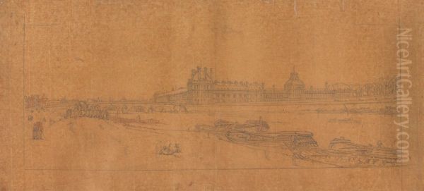 View of the Tuilleries and Bridge, taken from the Quai d'Orsay Oil Painting by Thomas Girtin