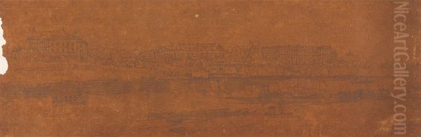View of the Palace and Village of Choisi, on the Banks of the Seine Oil Painting by Thomas Girtin