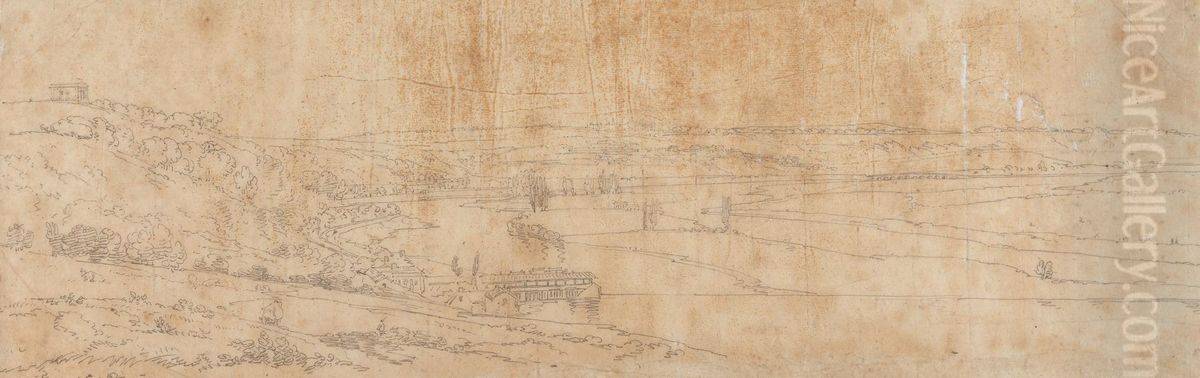 View of the Palace and Village of Choisi, on the Banks of the Seine Oil Painting by Thomas Girtin