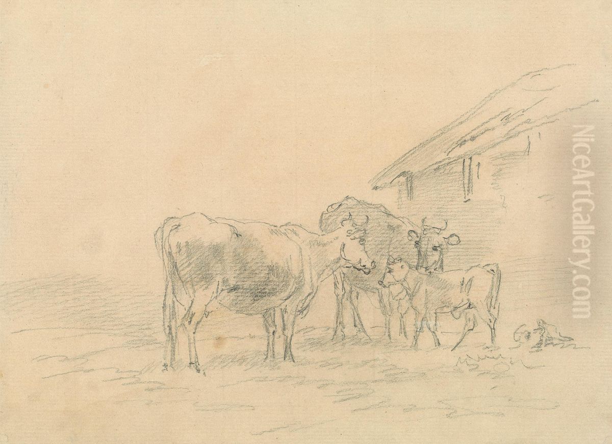 Two Cows and a Calf Oil Painting by Sawrey Gilpin