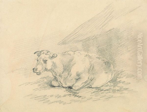 Cow Lying Next to a Barn Oil Painting by Sawrey Gilpin
