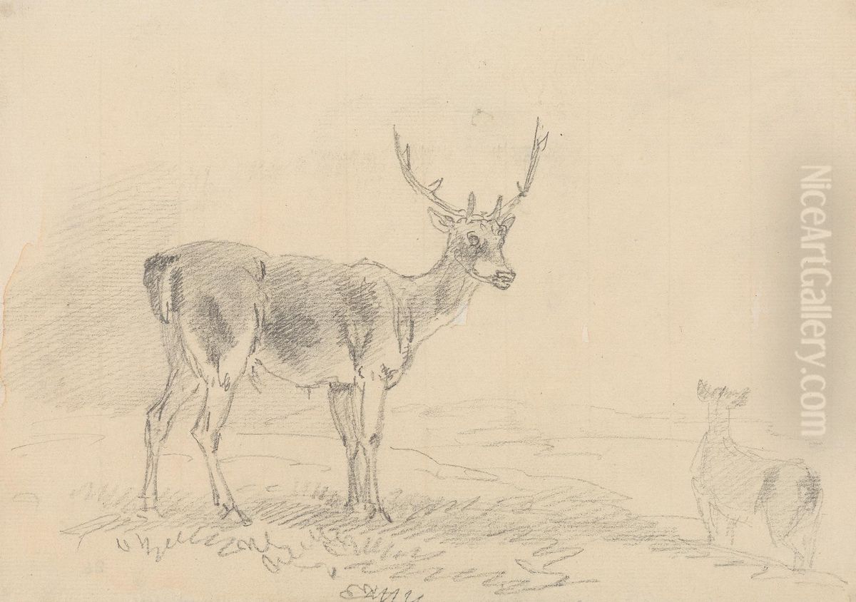 Buck and Doe Oil Painting by Sawrey Gilpin