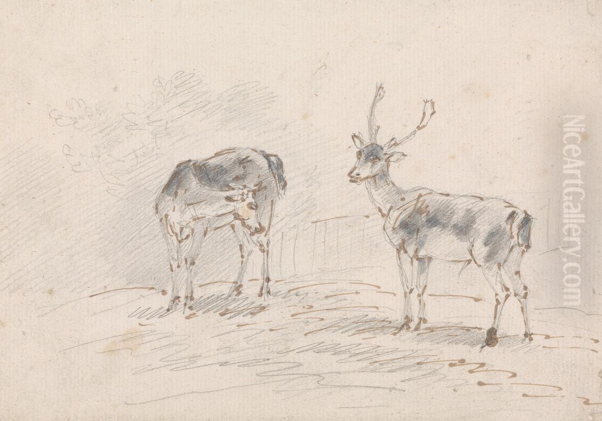 Doe and Buck Oil Painting by Sawrey Gilpin
