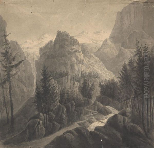 Commencement of the Passage/ Towards the Gemmi/ from the Bernese Side Oil Painting by Isaac Weld