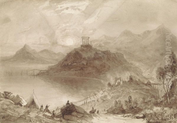Classical Landscape with Temple Oil Painting by Isaac Weld