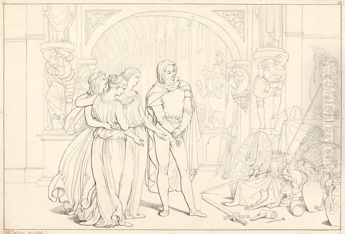 Illustration to Pilgrim's Progress, 10. (The Pilgrim in the Armory) Oil Painting by Henry Courtney Selous