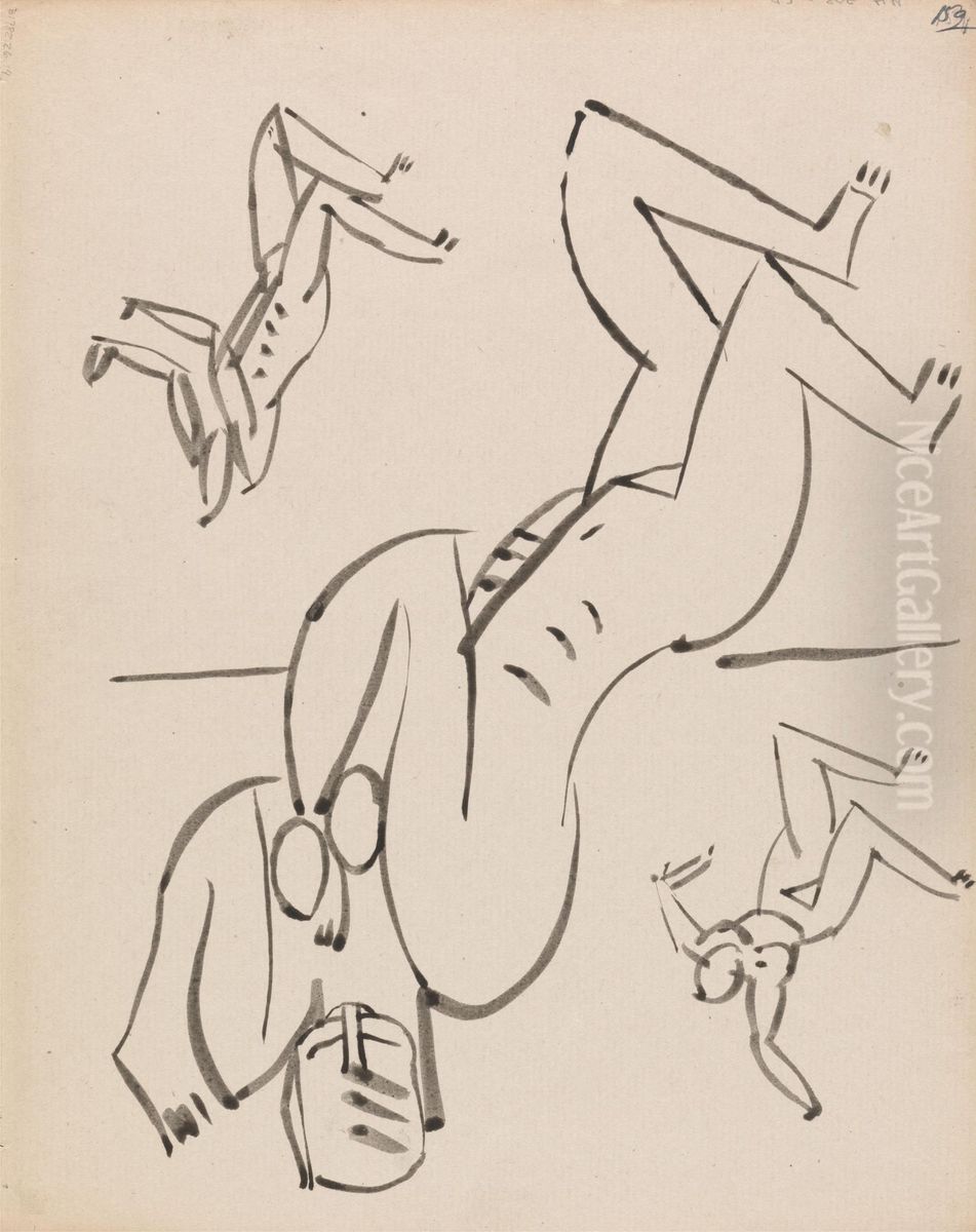 Three Studies for a Female Figure Oil Painting by Henri Gaudier-Brzeska