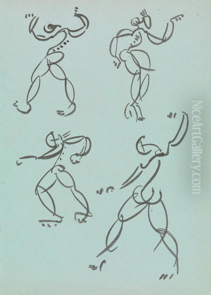 Four Studies of Dancing Figures Oil Painting by Henri Gaudier-Brzeska