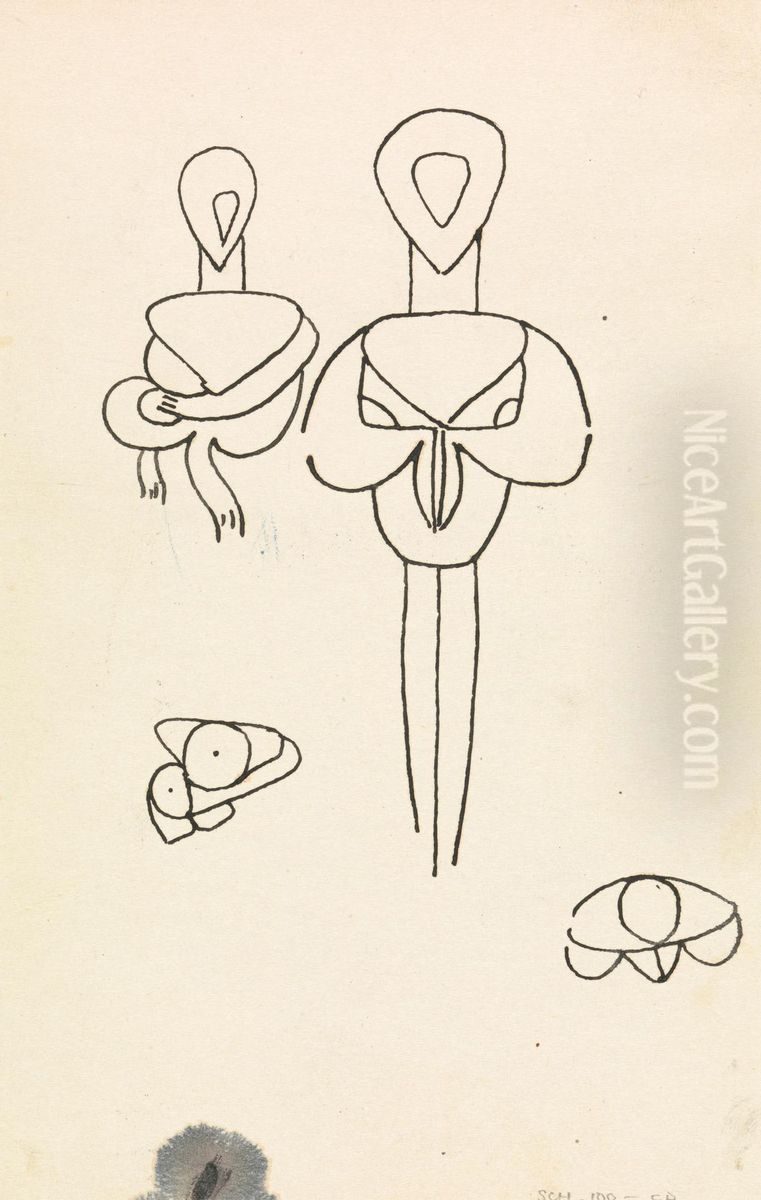 Four Studies for Two Figural Designs Oil Painting by Henri Gaudier-Brzeska