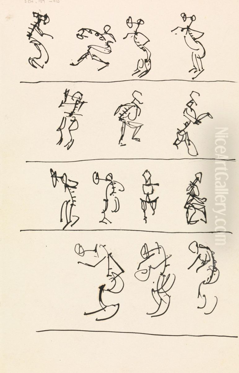 Four Registers of Fourteen Dancing Figures Oil Painting by Henri Gaudier-Brzeska