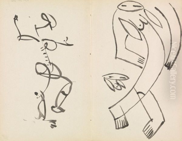 Studies of Two Dancing Figures Oil Painting by Henri Gaudier-Brzeska